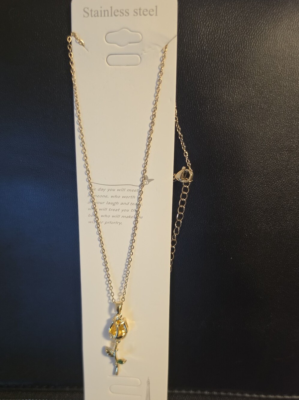 Gold Rose Pendant Necklace Stainless Steal